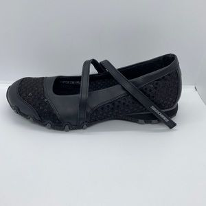 Skechers Biker Mary Jane Shoes Black Sequins Sz 8